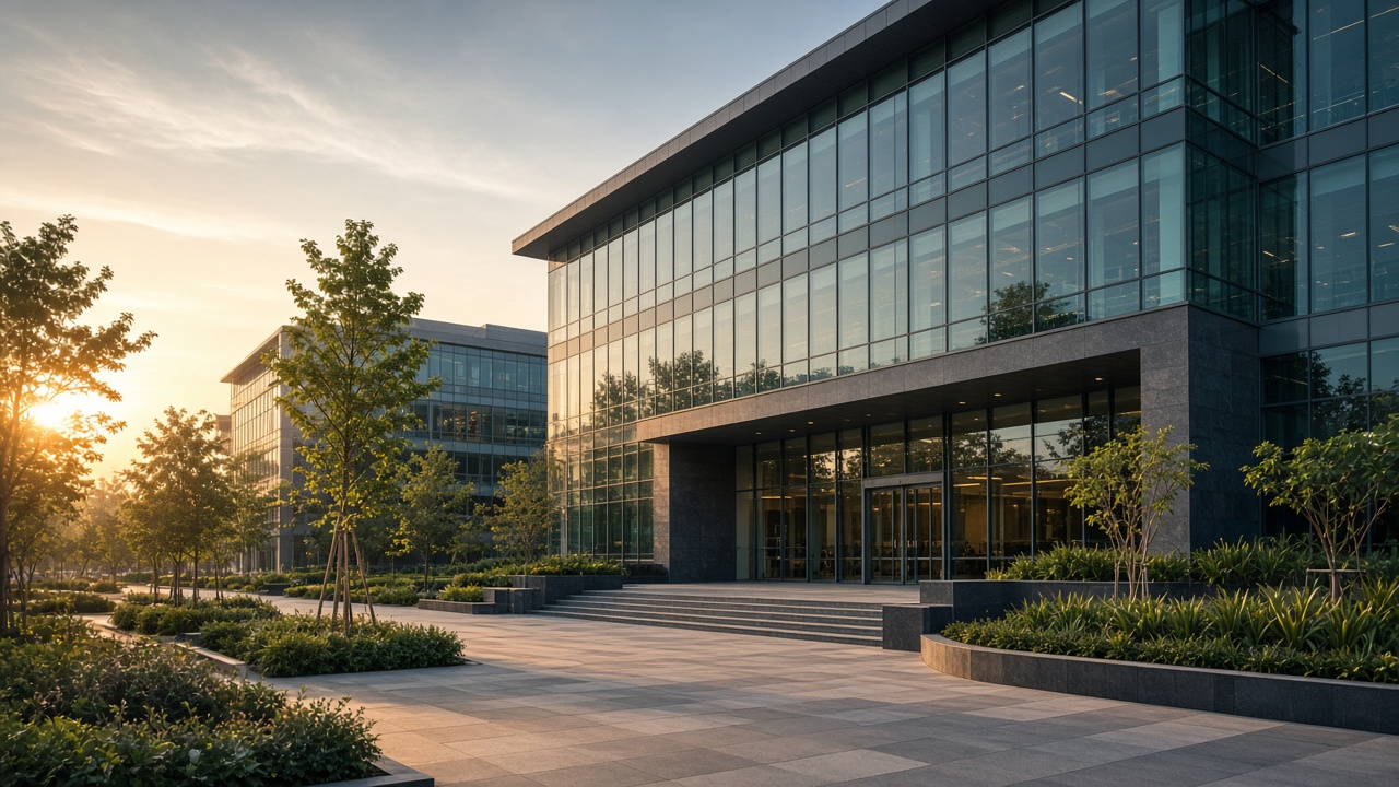 Handiman-managed commercial campus at sunrise